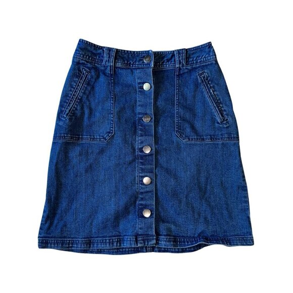 Denim Skirt Button Snap Front Mini Skirt Two Pockets A New Day Size 4 - Picture 1 of 8